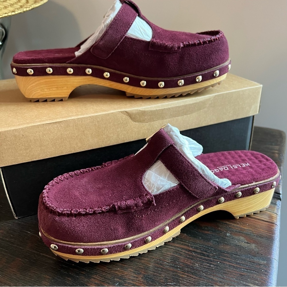 NWT Free People Garnet Suede Clogs Studs Kelsi Dagger Size 7 Mary Jane slides